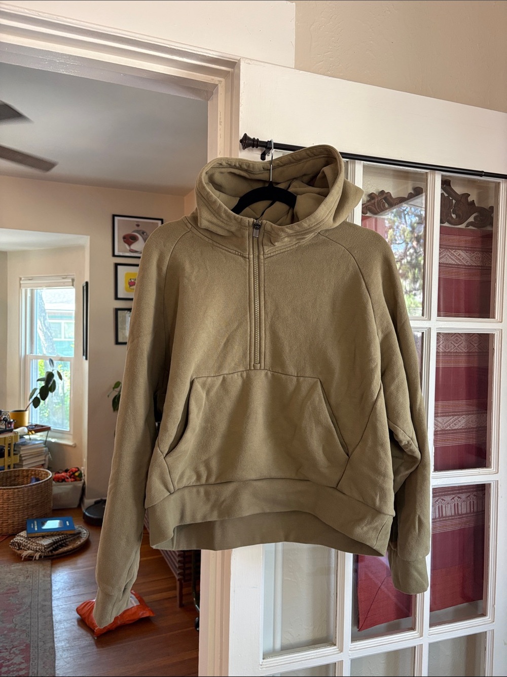 Athleta Forever Fleece 1/2 Zip Hoodie (Olive Branch/L)